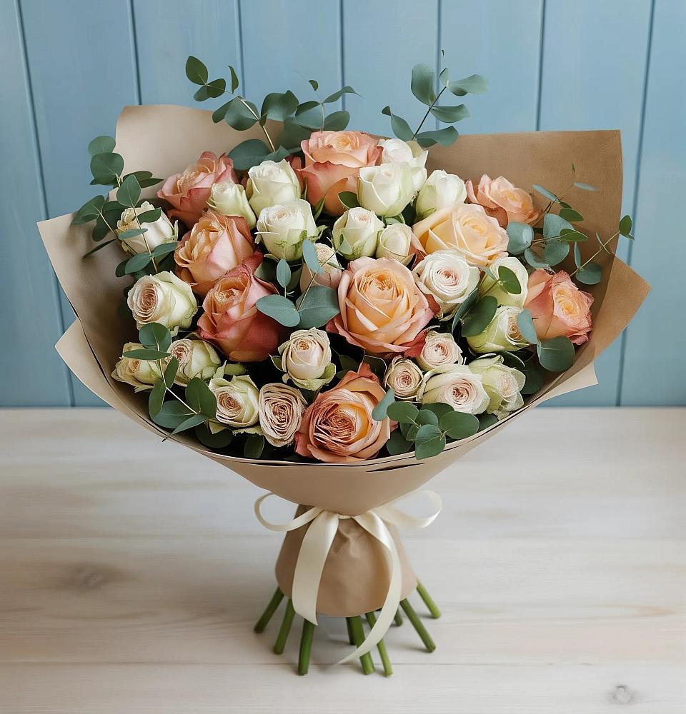 Букет цветов из: Альстромерии и Розы в Спутник