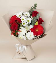 Букет цветов из:  Розы, Хризантемы, Герберы и Лилии в Спутник