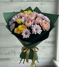 Букет цветов из:  Хризантемы и Розы в Спутник