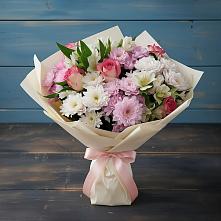 Букет цветов из:  Хризантемы, Альстромерии и Розы в Спутник