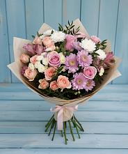 Букет цветов из:  Хризантемы, Розы и Альстромерии в Спутник